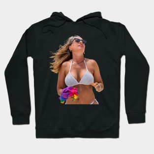 Woman Wearing a Silver Bikini and Sunglasses Hoodie